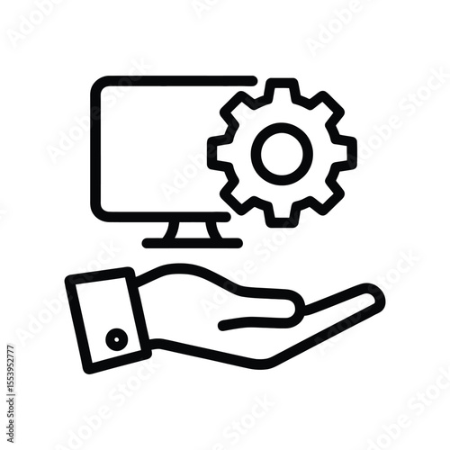 IT Service Management Icon Outline Computer Gear Hand Support Solution