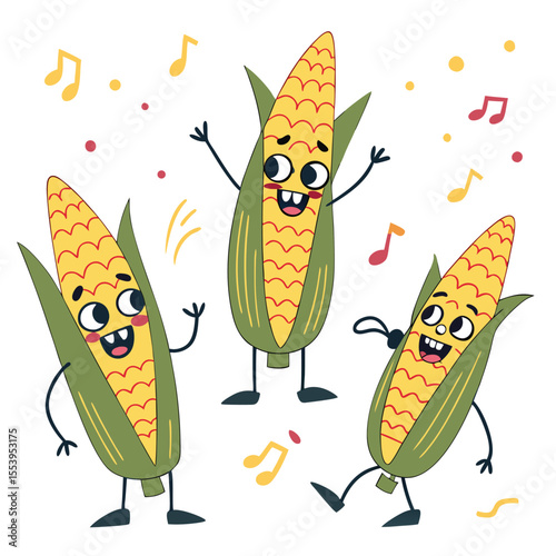Fruits Quirky Cartoon Characters Vector, Dragon Fruit, Watermelon, Orange, and Corn as Funny Fruit Illustrations