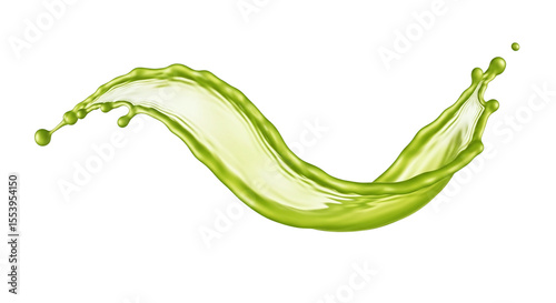 Green juice splash wave motion, isolated on transparent background