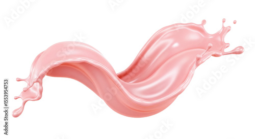 Pink glossy liquid splash curve, isolated on transparent background