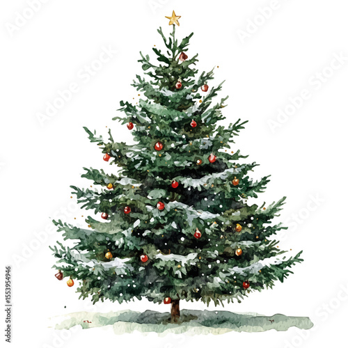 Christmas Tree, watercolor clipart vector, isolated on a white background.