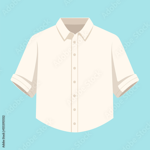 Broken white long sleeve button up collar shirt. Isolated flat vector illustration.
