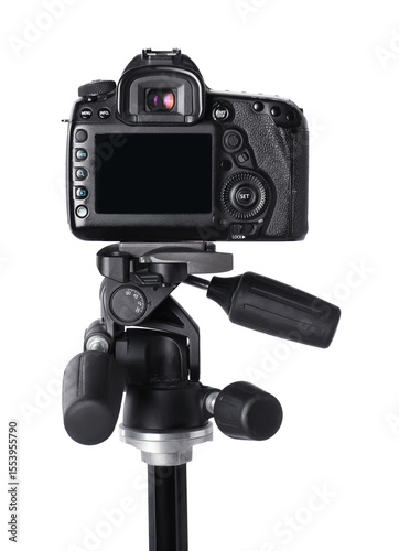 Modern professional video camera isolated on white photo
