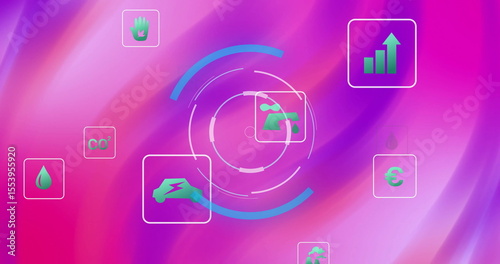 Displaying circular HUD interface element on digital screen, with water droplet and energy icons