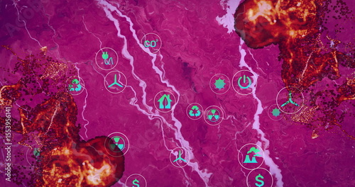 Floating cluster of teal icons in visualization, with plug turbines solar nuclear recycling