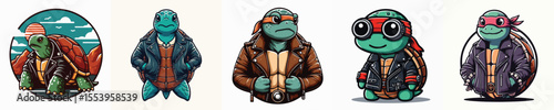 vector image a turtle wearing a leather jacket flat design