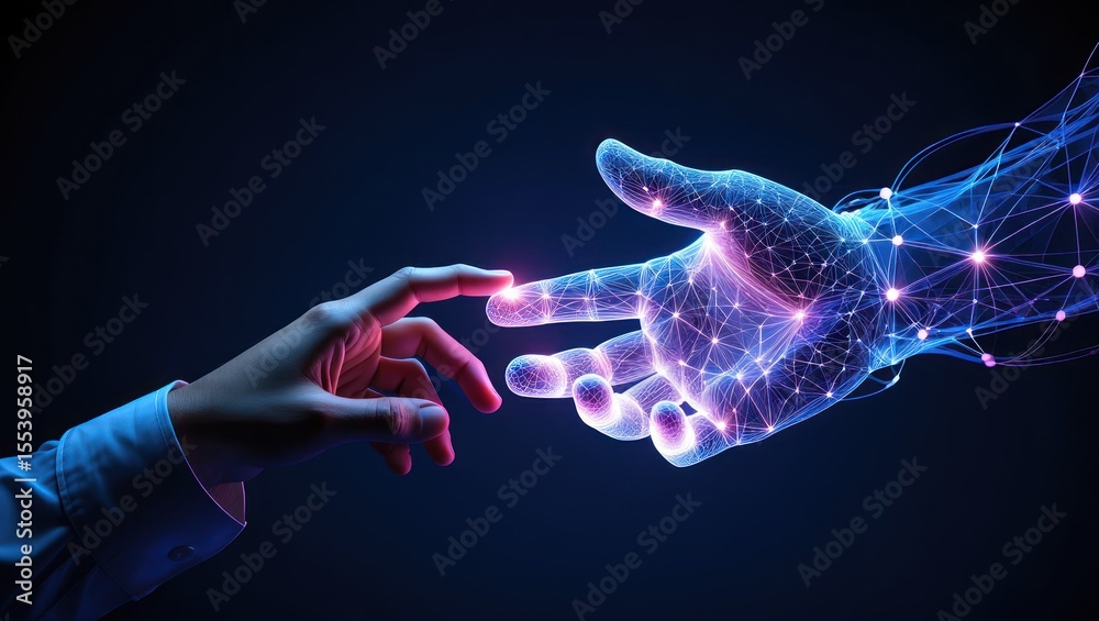 Fototapeta premium Futuristic Connection: Digital Hand Reaches Out for Human Touch