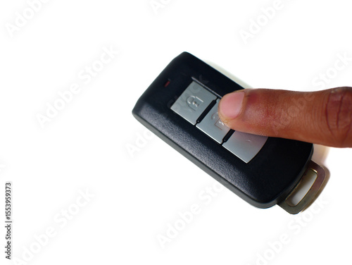 hand holding a Car Key on White Background. 