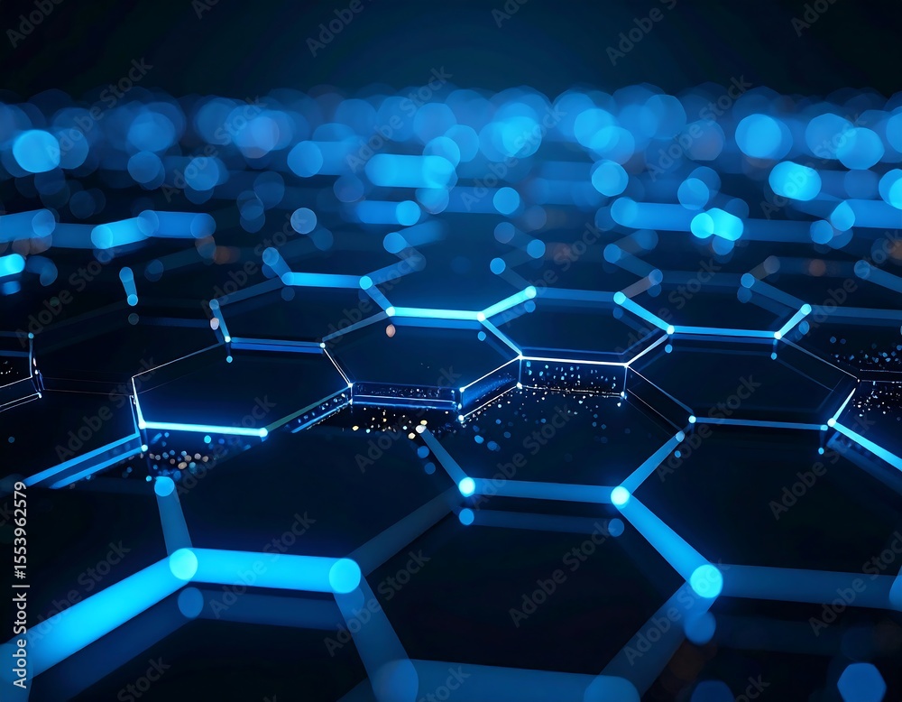 Obraz premium Abstract hexagon grid with blue light