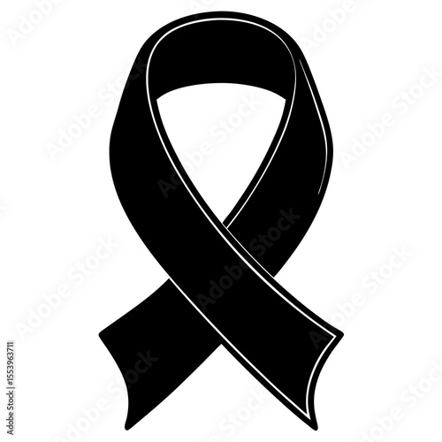 Black Ribbon Vector: Awareness Symbol Illustration for Mourning, Support, and Solidarity Designs