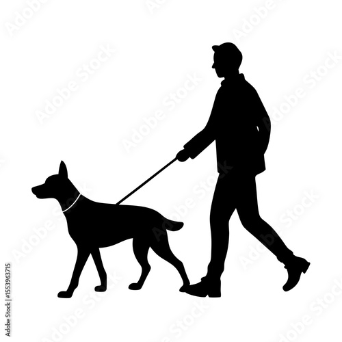 Dog Walker Vector Silhouette: Person Walking Dog Illustration for Pets, Animals, and Lifestyle Designs