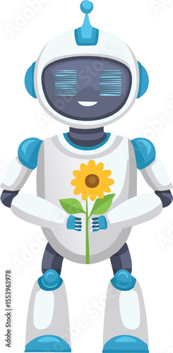 Gentle Robot Offering a Single Flower with a Kind Gesture