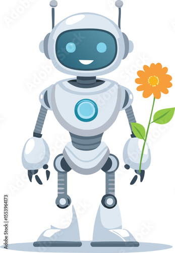 Gentle Robot Offering a Single Flower with a Kind Gesture