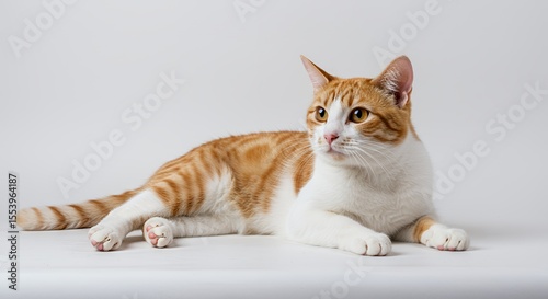 Resting Orange and White Tabby Cat Isolated on White Background for Decoration and Pet Illustration Isolated by White Screen