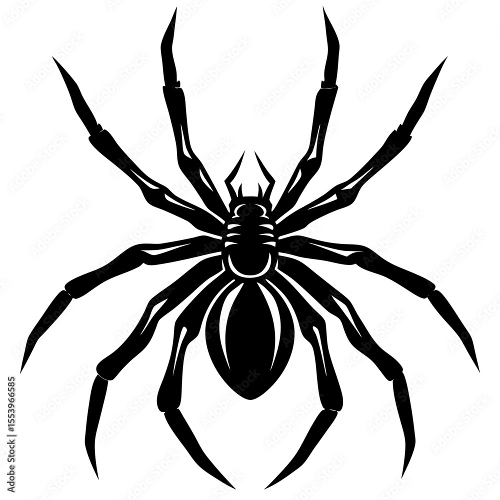 Obraz premium Spider Silhouette Vector: Creepy Insect Design, Arachnid Symbol, Black and White Graphic, Royalty-Free Illustration for Halloween and Horror Projects