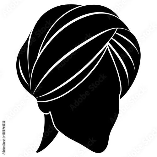 Turban pagri Silhouette Vector: Traditional Headwear Design, Cultural Symbol, Black and White Graphic, Royalty-Free Illustration for Fashion and Cultural Projects