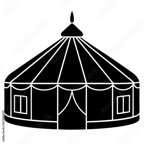 Circus Tent Silhouette Vector: Big Top Tent Design, Entertainment Symbol, Black and White Graphic, Royalty-Free Illustration for Events and Entertainment Projects