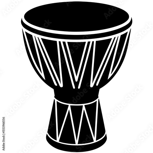 Djembe Drum Silhouette Vector: African Percussion Instrument Design, Music Symbol, Black and White Graphic, Royalty-Free Illustration for Cultural and Musical Projects