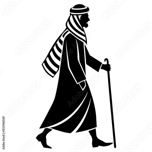 Arab Man Silhouette Vector: Traditional Middle Eastern Figure Design, Cultural Symbol, Black and White Graphic, Royalty-Free Illustration for Cultural and Travel Projects