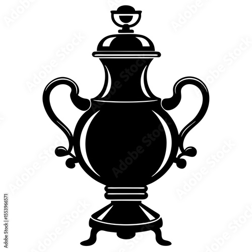 Samovar Silhouette Vector: Traditional Russian Tea Urn Design, Beverage Symbol, Black and White Graphic, Royalty-Free Illustration for Cultural and Food Projects