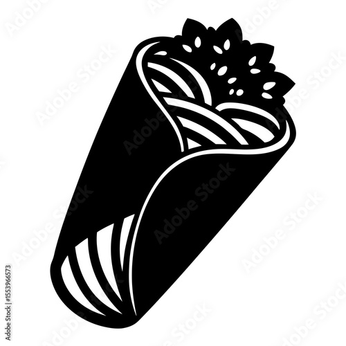 Burrito Silhouette Vector: Mexican Wrap Design, Food Symbol, Black and White Graphic, Royalty-Free Illustration for Food and Restaurant Projects