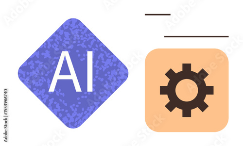 AI icon in a textured diamond next to a gear symbol, signifying technology and automation. Ideal for innovation, machine learning, artificial intelligence, programming, creativity, technology