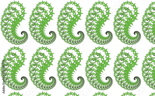 Green ethnic paisley curl vector pattern for textile and fabric design
