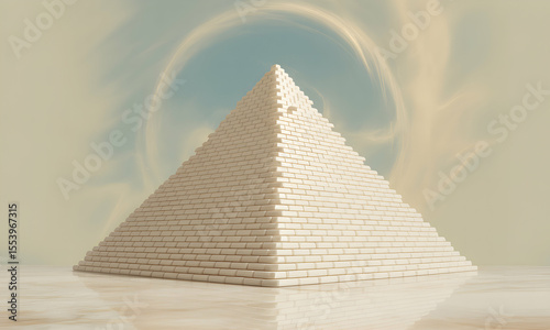 Ancient Pyramid in a Dreamlike Sky and Reflective Surface