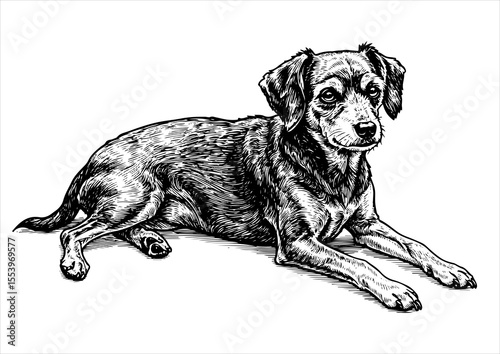 Shih Tzu dog pet portrait engraving intricate retro hand drawn style line art black and white vector illustration, isolated on white background
