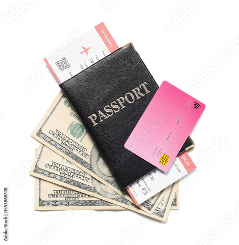 Passport with ticket, credi...