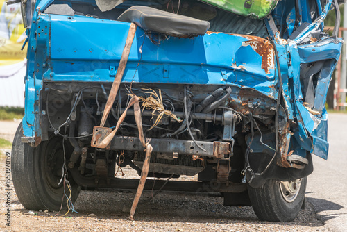 Demolished cabin of a truck used to transport passengers, Bangkok, Thailand.
