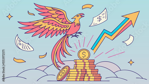 Phoenix rising stock market investment growth financial success wealth management business strategy concept vector