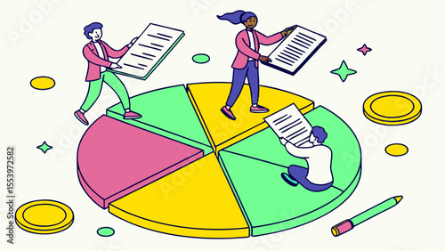 Pie chart analysis teamwork collaboration business strategy data visualization financial report presentation success vector