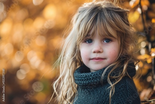 Portrait of a beautiful little girl in the autumn park. Autumn concept.