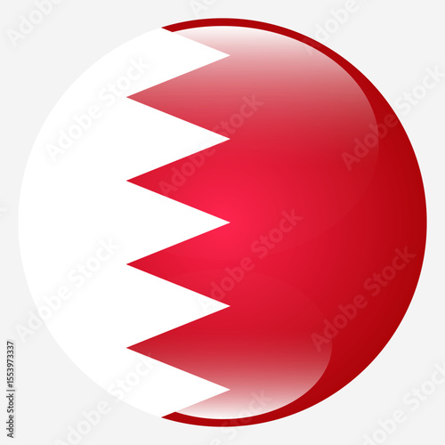 Flag of Bahrain. Bahrain flag icon. Standard color. A round flag. 3d illustration. Computer digital vector illustration.