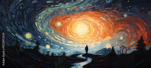 pop surreal unreal silhouettes spiral towards snow bear, ai generatif