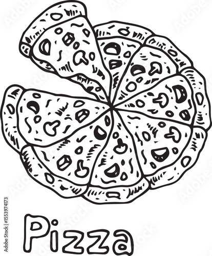 black and white hand drawn pizza slice image