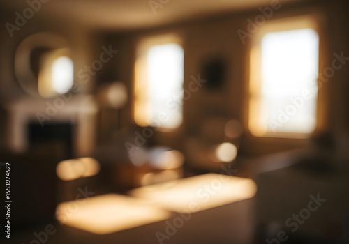 Sunlit living room captured with a soft, dreamy blur, evoking a sense of warmth and tranquility.
