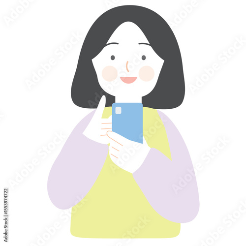 スマホを操作する笑顔の女性