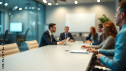 Blur office meeting blurred background with business people working group in boardroom discussion fo
