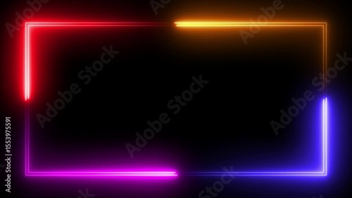 Abstract Neon Line Loading Frame Animation. abstract beautiful loading illustration background. Neon glowing rectangular frame background motion graphic. social media video frame 4k animation.