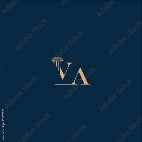 concept of elegant attorney design VA with monogram and pillar letter classy law logo