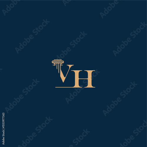 concept of elegant attorney design VH with monogram and pillar letter classy law logo