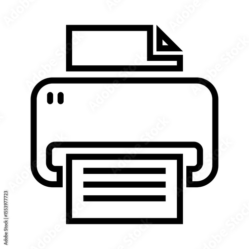 Black line icon of a printer with a document and print symbol, representing printing process or document output.