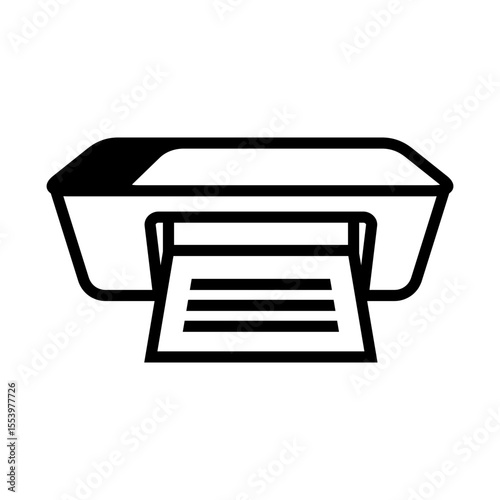 Black line icon of a modern inkjet printer printing a document, commonly used in home or office environments.