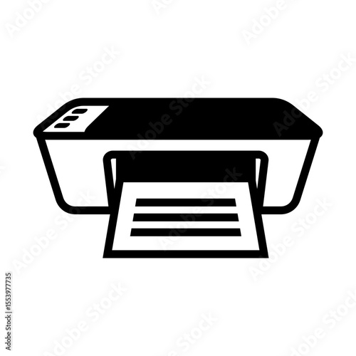Black line icon of a standard printer printing a document, representing basic office printing functionality.