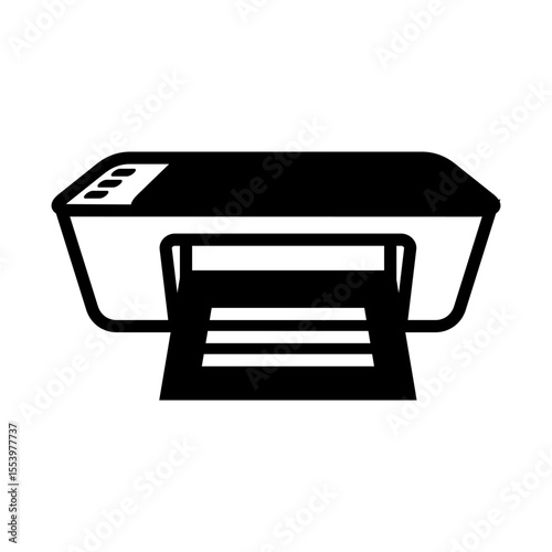 Black line icon of a standard printer with a document coming out, representing printing or office equipment.