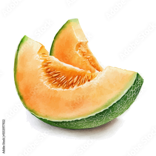 watercolor of Cantaloupe Slice, vector, isolated on a white background.