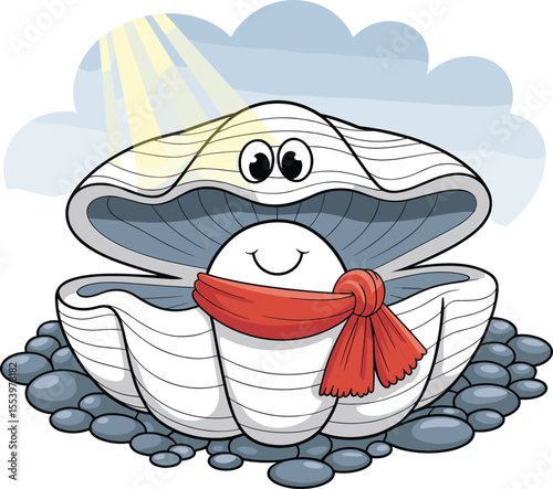 Cartoon Mummy Character with Big Eyes and Red Ribbon, Symbolizing Ancient Egypt and Halloween Fun.