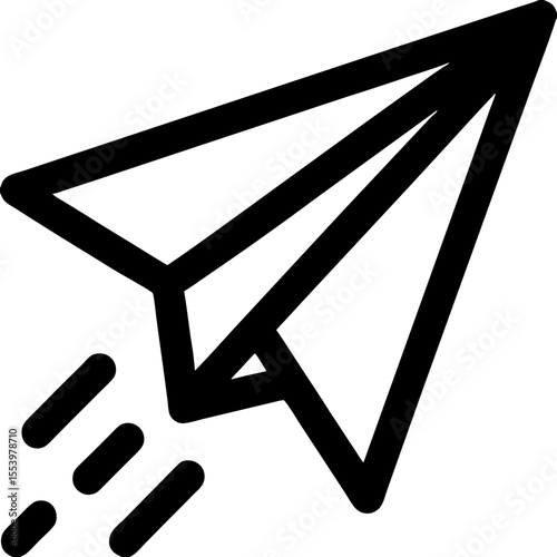 Simple paper airplane icon flying fast suitable for travel websites, school presentations, educational materials, aviation industry designs, and transportationthemed projects.